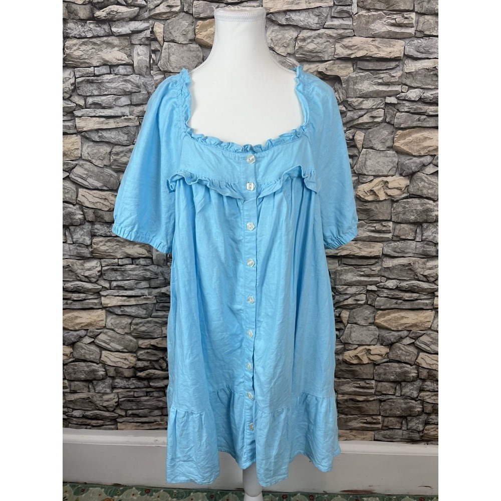 Stoney Clover Lane x Target Light Blue Linen & Rayon Mini Dress Sz L Cottagecore